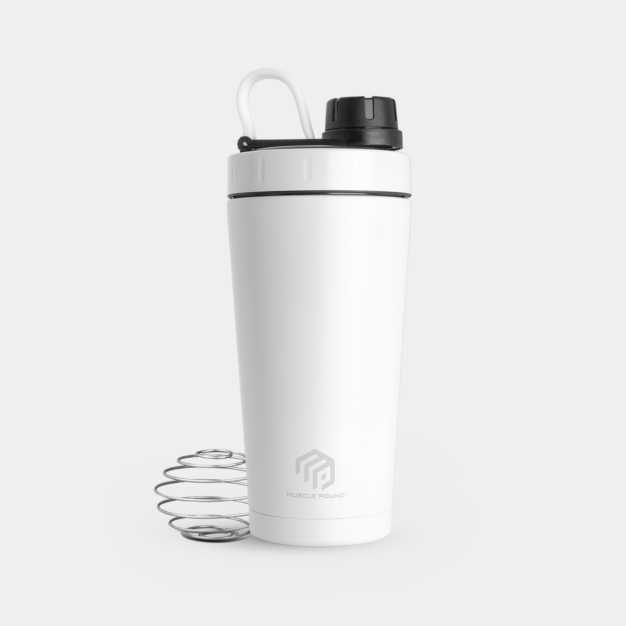 Stay refreshed and hydrated with our white insulated shaker bottle.